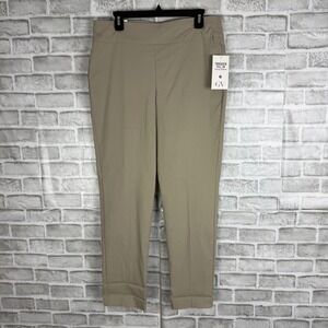 Gloria Vanderbilt Khaki Tummy Slimmer Pull On Trouser Pants Cuffed Tan Womens 14